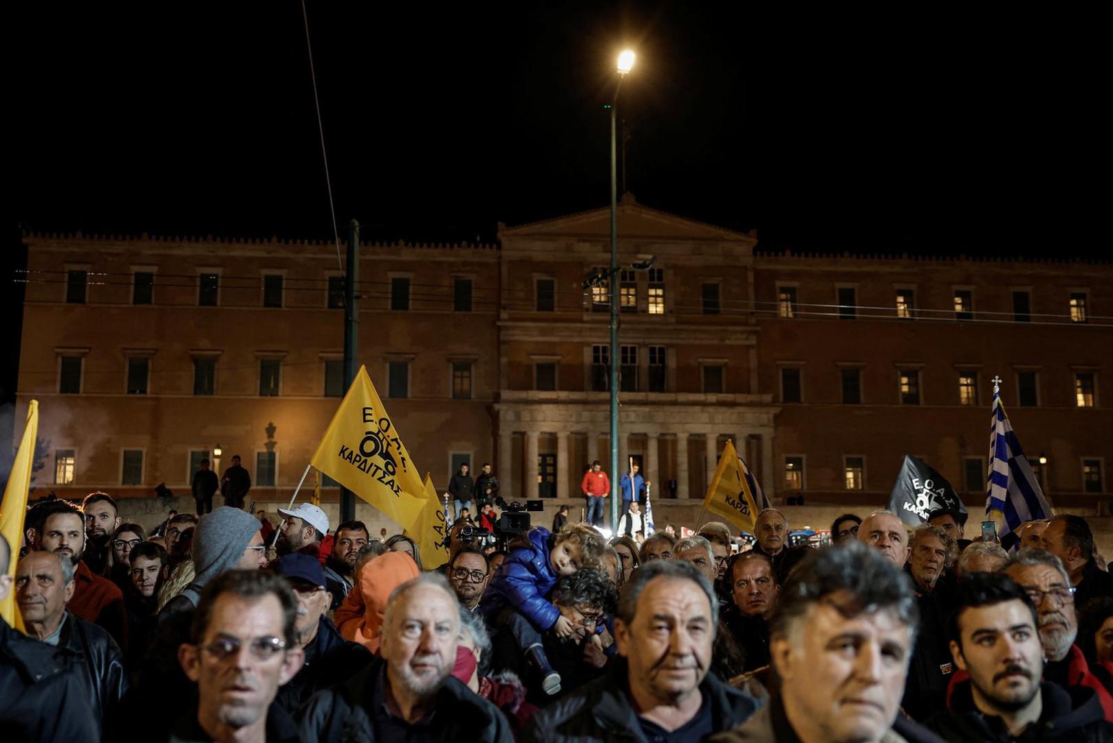Greek farmers protest in front of the Greek parliament over rising energy costs and competition from imports, in Athens, Greece, February 20, 2024. REUTERS/Louisa Gouliamaki Photo: LOUISA GOULIAMAKI/REUTERS