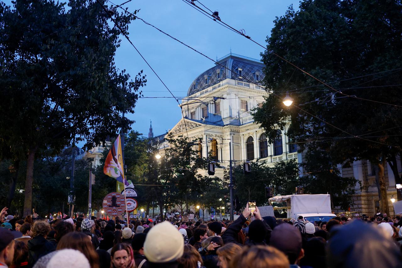 People attend a protest against Freedom Party after general elections in Vienna