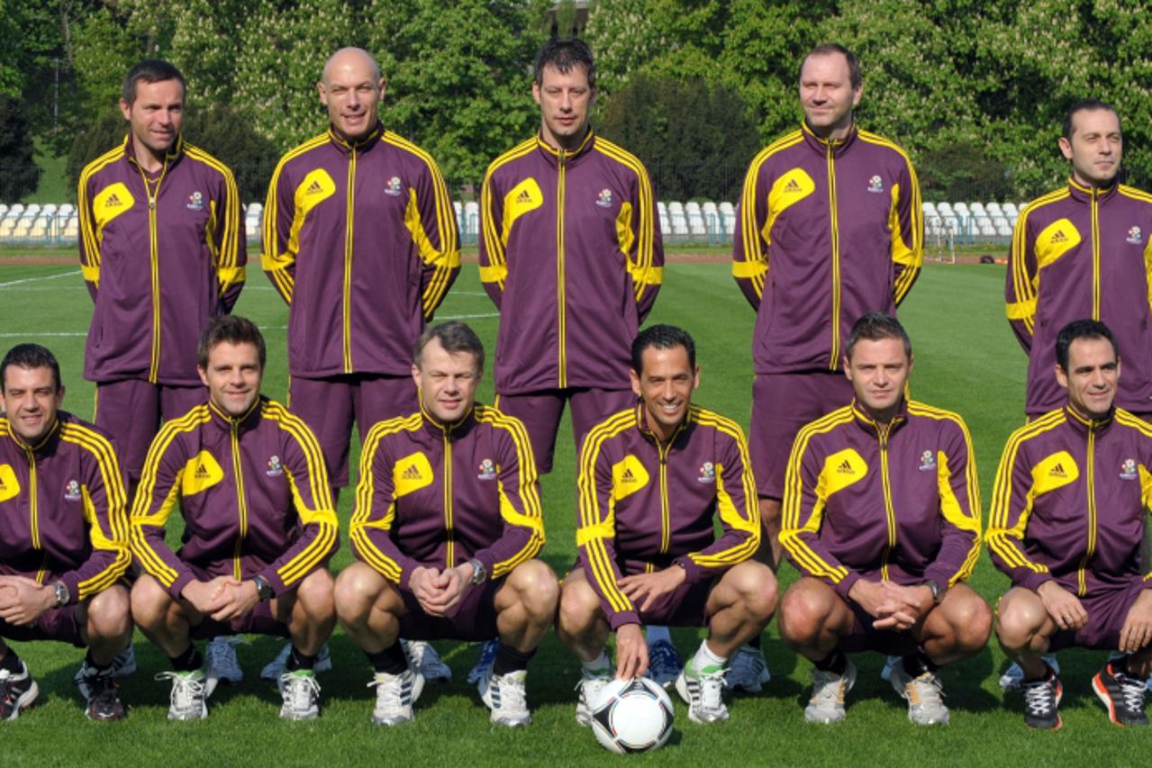 '(FILES) A file picture taken on May 2, 2012 shows the main referees named for the 2012 European Championships in Poland and Ukraine, (Top L-R), Stephane Lannoy of France, Howard Webb of England, Wolf