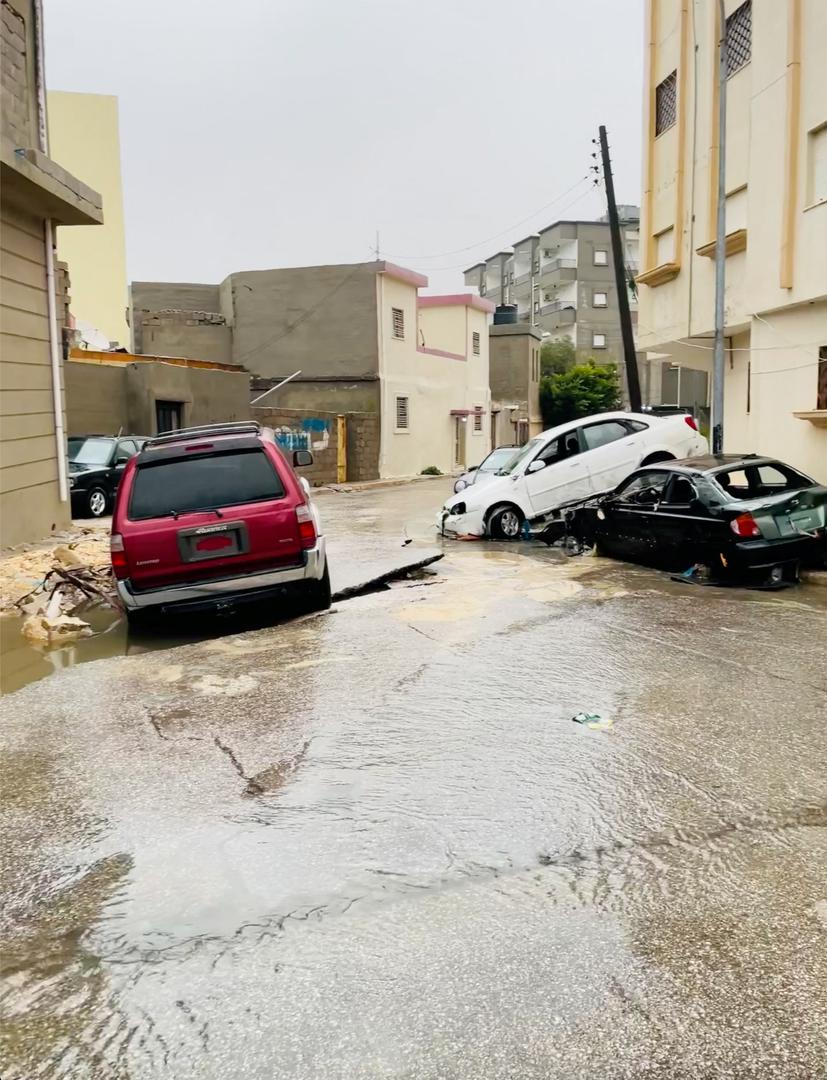 A view shows damaged cars after a powerful storm and heavy rainfall hit, in Al Bayda, Libya, September 11, 2023, in this screengrab obtained from social media video. Instagram/@EX5TWD via REUTERS. ATTENTION EDITORS - THIS IMAGE HAS BEEN SUPPLIED BY A THIRD PARTY. MANDATORY CREDIT. NO RESALES. NO ARCHIVES Photo: INSTAGRAM/@EX5TWD/REUTERS