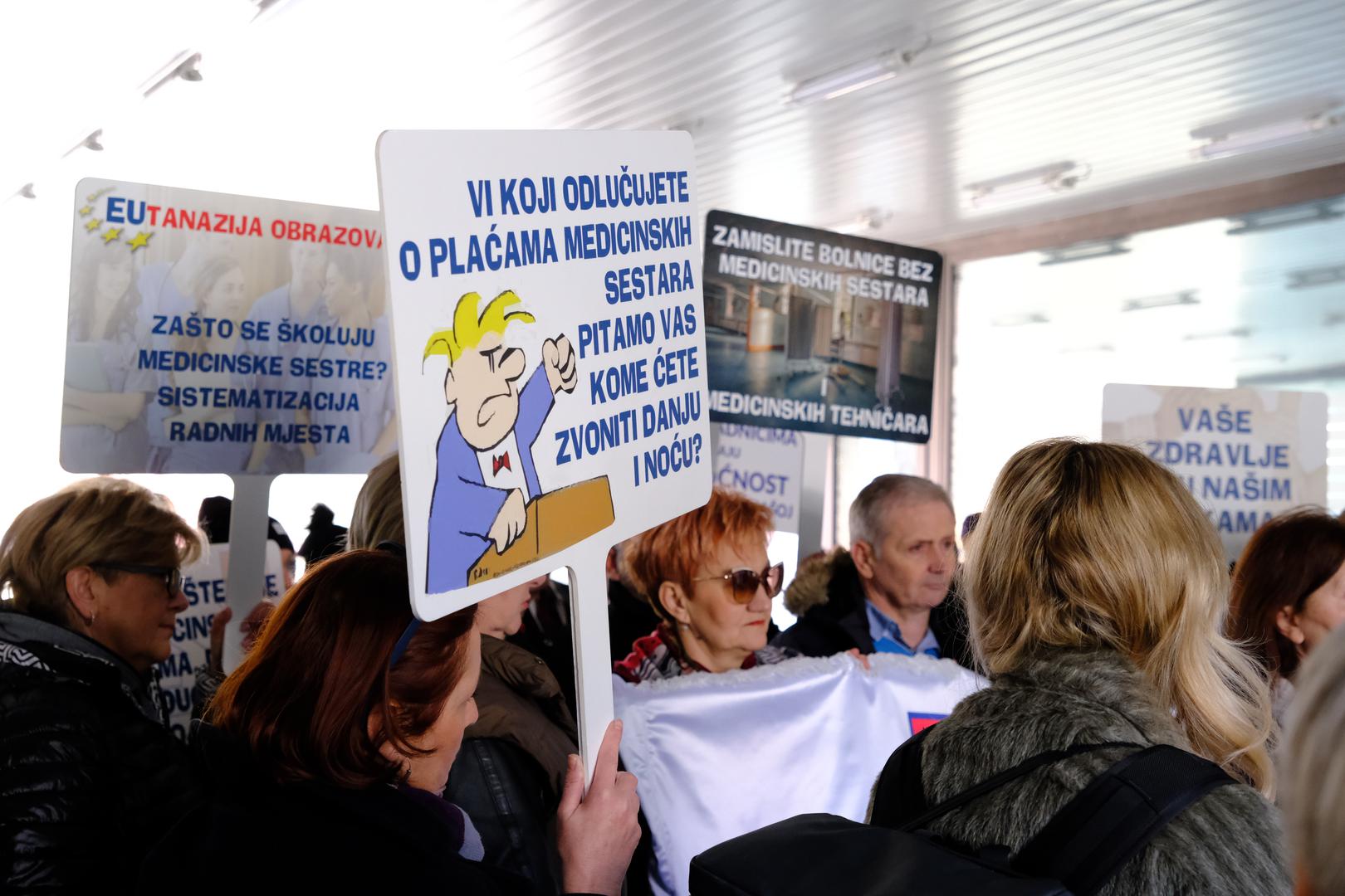 03.02.2023., Zagreb - Medicinske sestre i tehnicari odrzali su prosvjed ispred Ministarstva zdravstva. Photo: Slaven Branislav Babic/PIXSELL