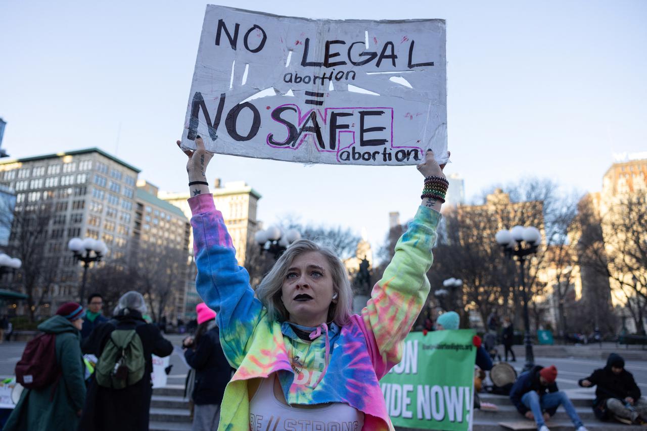 Abortion rights supporters protest during International Womens Day 2023 in New York