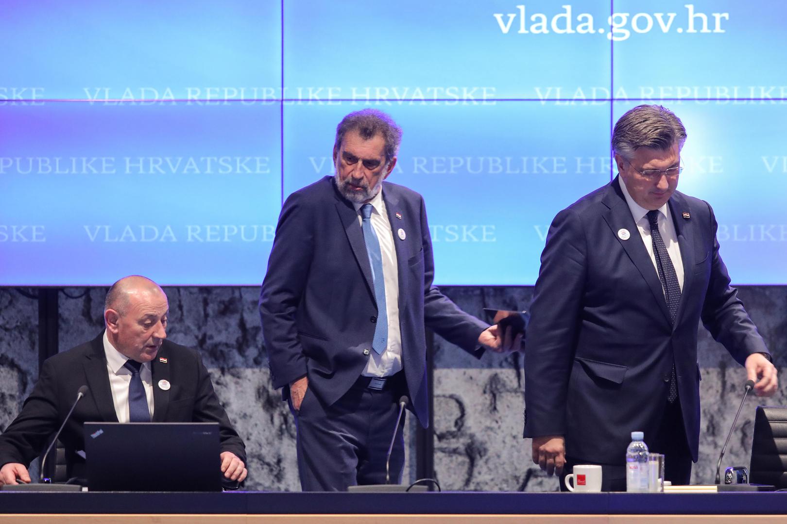 14.03.2024., Zagreb - 293. sjednica Vlade u Nacionalnoj i sveucilisnoj knjiznici. Tomo Medved, Radovan Fuchs, Andrej Plenkovic. Photo: Tomislav Miletic/PIXSELL