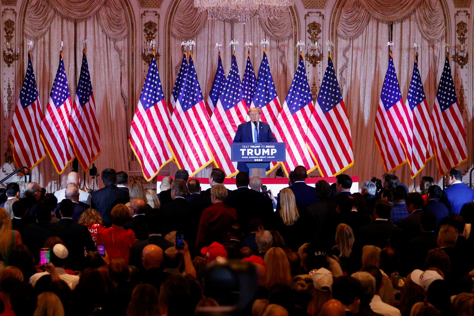 Republican presidential candidate and former U.S. President Donald Trump speaks at a watch party event to mark the Super Tuesday primary elections at his Mar-a-Lago property, in Palm Beach, Florida, U.S. March 5, 2024. REUTERS/Marco Bello Photo: MARCO BELLO/REUTERS