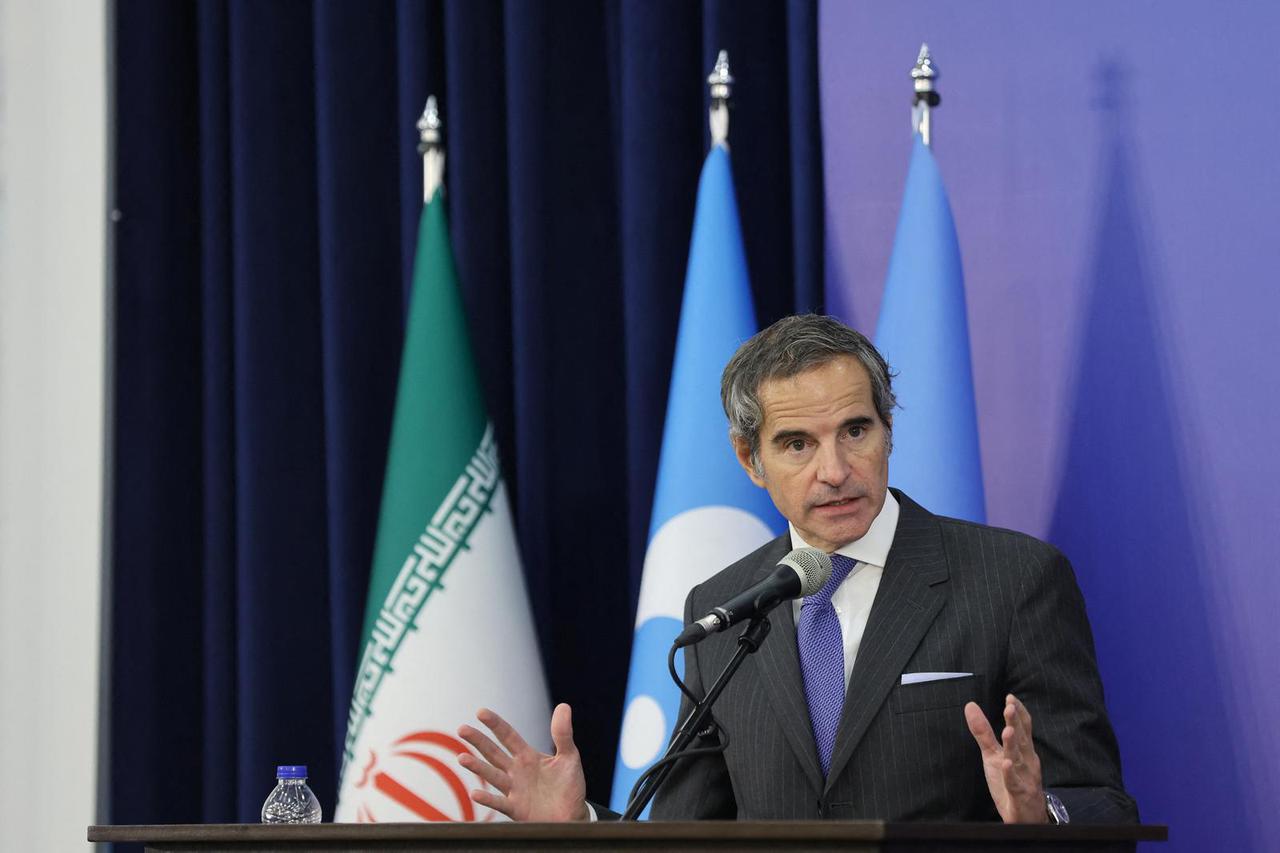 International Atomic Energy Agency (IAEA) Director General Rafael Grossi attends a press conference in Tehran