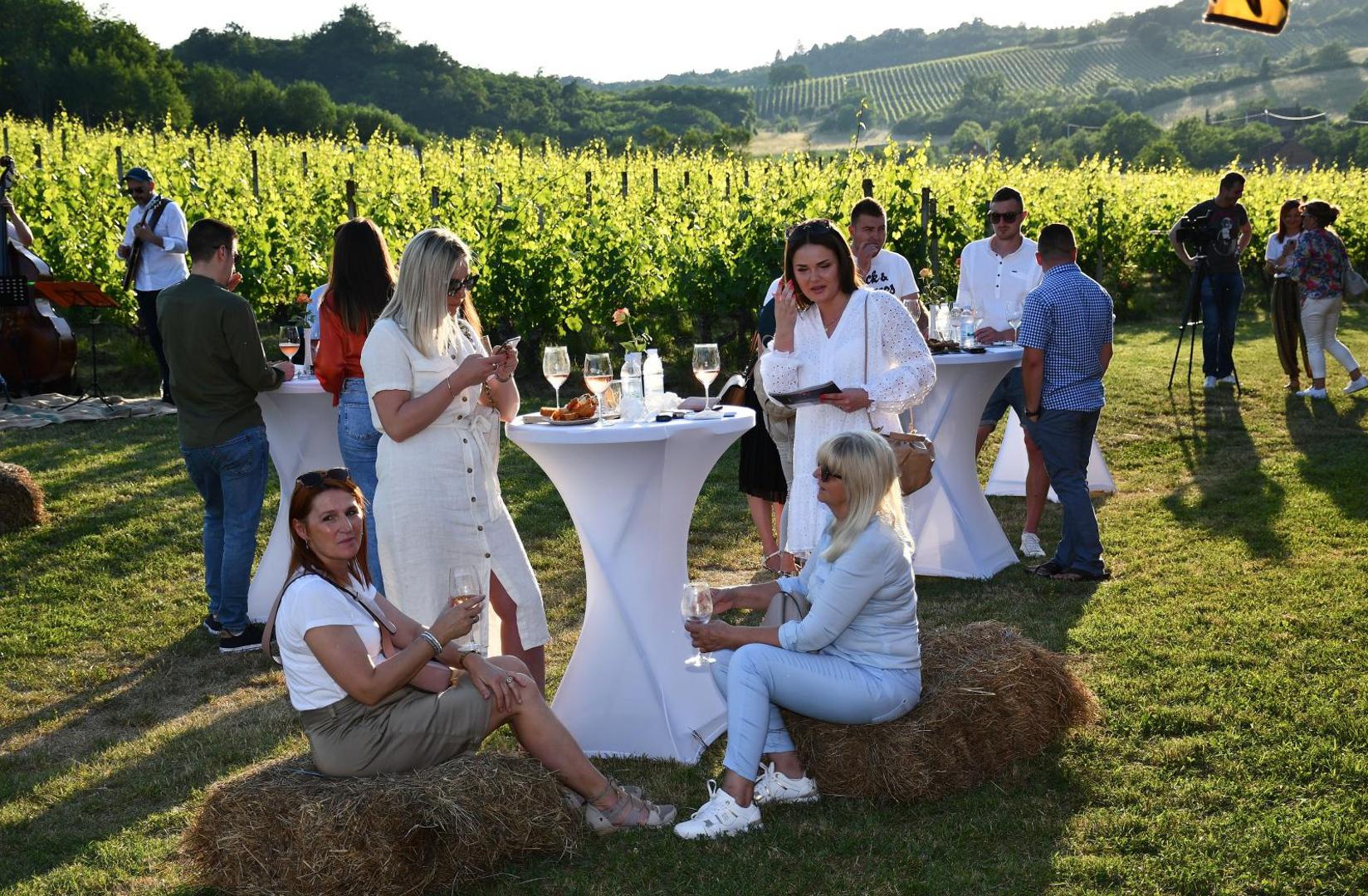 19.06.2021., Brodski Stupnik - U vinogradima ispred vinskog hotela „Stupnicki Dvori“ odrzana je po prvi put enolosko-gastronomska manifestacija „Zalazak u vinogradu“ u organizaciji Turisticke zajednice Meridiana Slavonica i TZ Brodsko-posavske zupanije. 
Photo: Ivica Galovic/PIXSELL