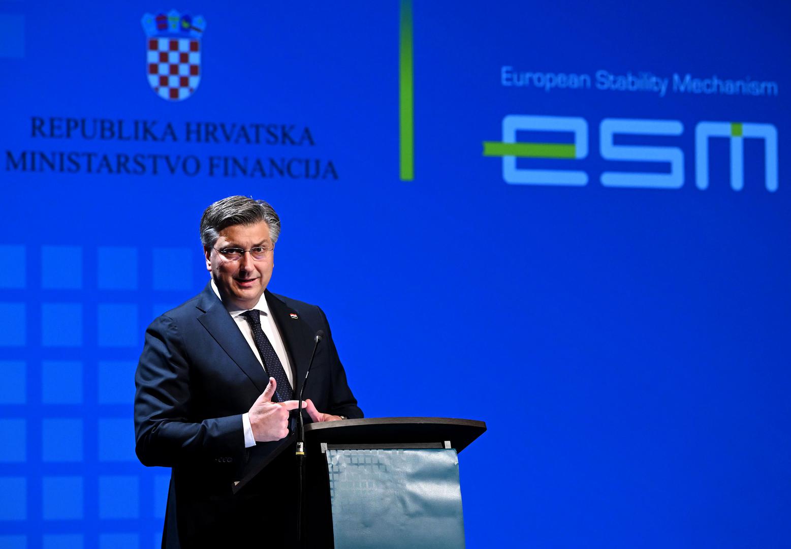 22.05.2023., Zagreb - U koncertnoj dvorani Vatroslav Lisinski predsjednik Vlade Andrej Plenkovic otvorio je konferenciju Ulazak Hrvatske u Europski stabilizacijski mehanizam kao 20. clanica. Andrej Plenkovic Photo: Marko Lukunic/PIXSELL