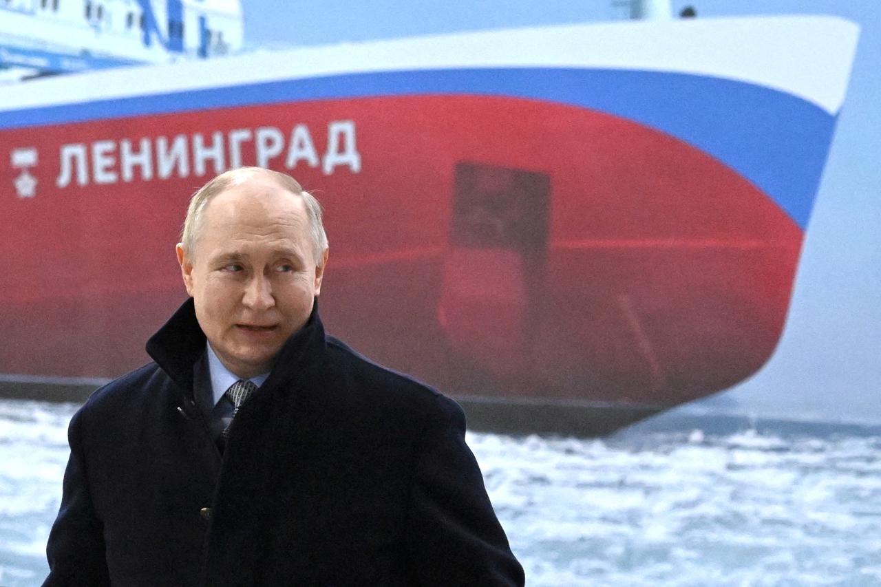 FILE PHOTO: Russian President Putin attends keel-laying ceremony for icebreaker in St Petersburg