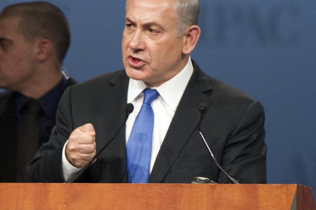 'Prime Minister Benjamin Netanyahu of Israel speaks at the annual American Israel Public Affairs Committee (AIPAC) Policy Conference at the Washington Convention Center in Washington, D.C. on Monday, 