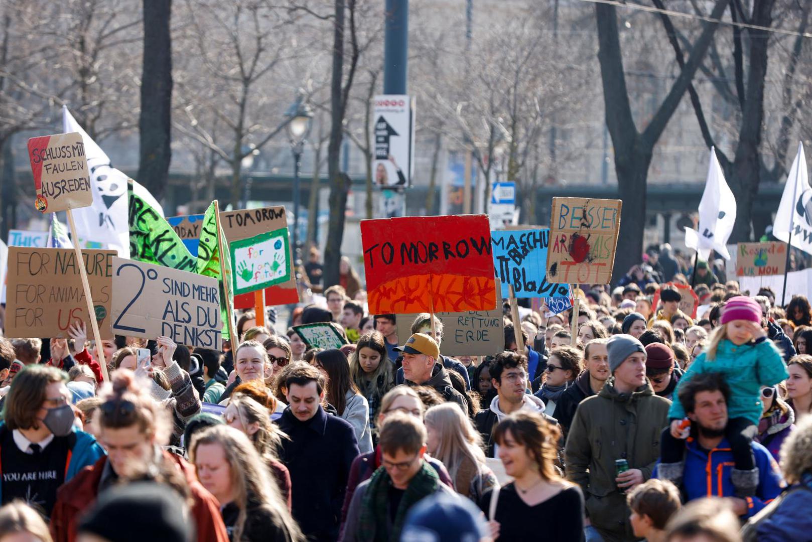 People attend a protest as part of the Global Climate Strike of the movement 'Fridays for Future', in Vienna, Austria March 3, 2023. REUTERS/Leonhard Foeger Photo: LEONHARD FOEGER/REUTERS