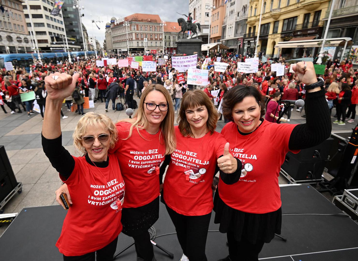 22.10.2022., Zagreb - PNa Trgu bana Josipa Jelacica odrzan je prosvjed zaposlenih u djecjim vrticima u Hrvatskoj pod nazivom "Jednakost, Ssigurnost i kvaliteta u vrticeima!". Photo: Marko Lukunic/PIXSELL