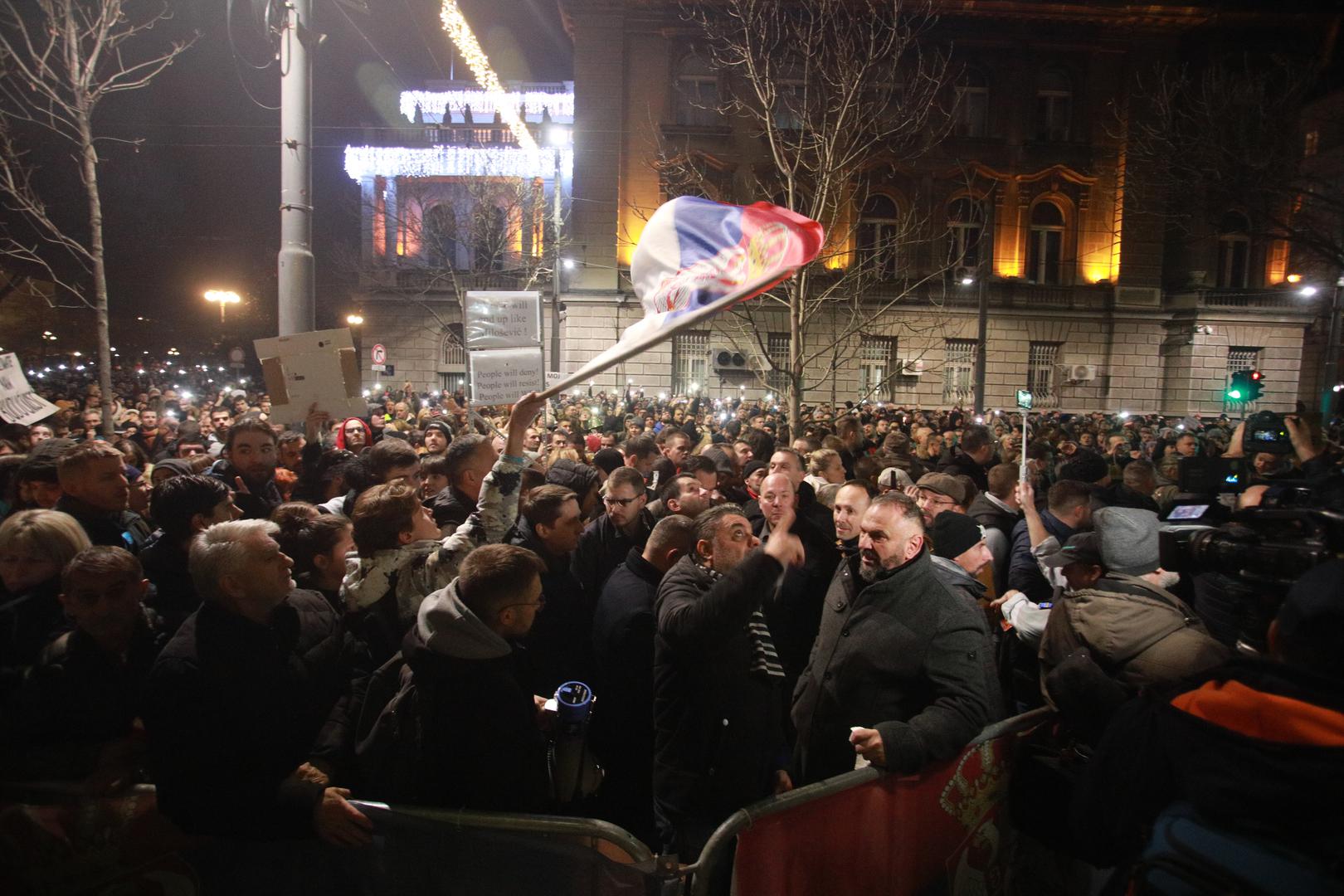 18, December, 2023, Belgrade - In front of the headquarters of the Republic Election Commission in Kralja Milan Street, a protest organized by the coalition "Serbia against violence" is underway due to the "stealing of the citizens' electoral will". Photo: Milos Tesic/ATAImages

18, decembar, 2023, Beograd - Ispred sedista Republicke izborne komisije u Ulici kralja Milana u toku je protest koji je organizovala koalicija "Srbija protiv nasilja" zbog "kradje izborne volje gradjana". Photo: Milos Tesic/ATAImages Photo: Milos Tesic/ATAImages/PIXSELL