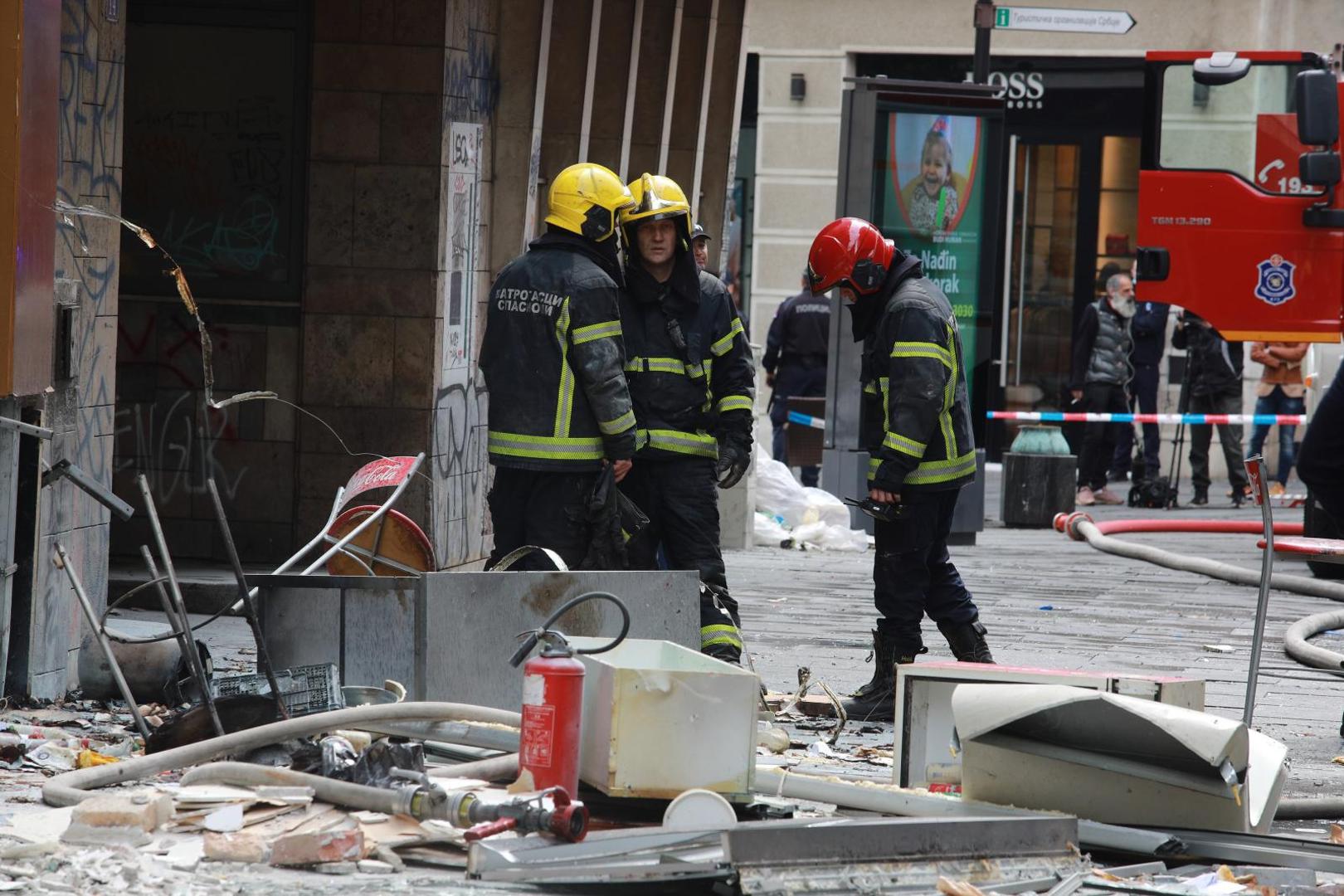 31, May, 2021, Belgrade - A gas cylinder exploded this morning in Cika Ljubina Street in the very center of Belgrade, and then a fire broke out. Photo: Milos Tesic/ATAImages

31, maj, 2021, Beograd  - U Cika Ljubinoj ulici u samom centru Beograda jutros se dogodila eksplozija plinske boce, a zatim je izbio pozar. Photo: Milos Tesic/ATAImages