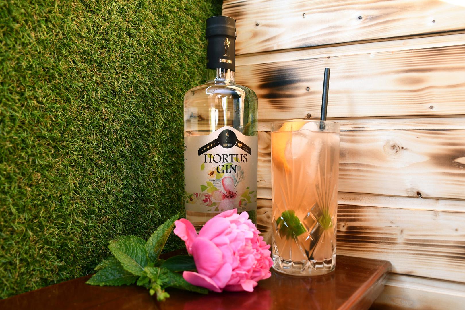 GIN PALOMA, Hortus Gin 40 mL, Šećerni sirup 20ml, Sok limete 20 mL ili 2-3 kriške limete, Radler grejp 100 mL, Korica grejpa
