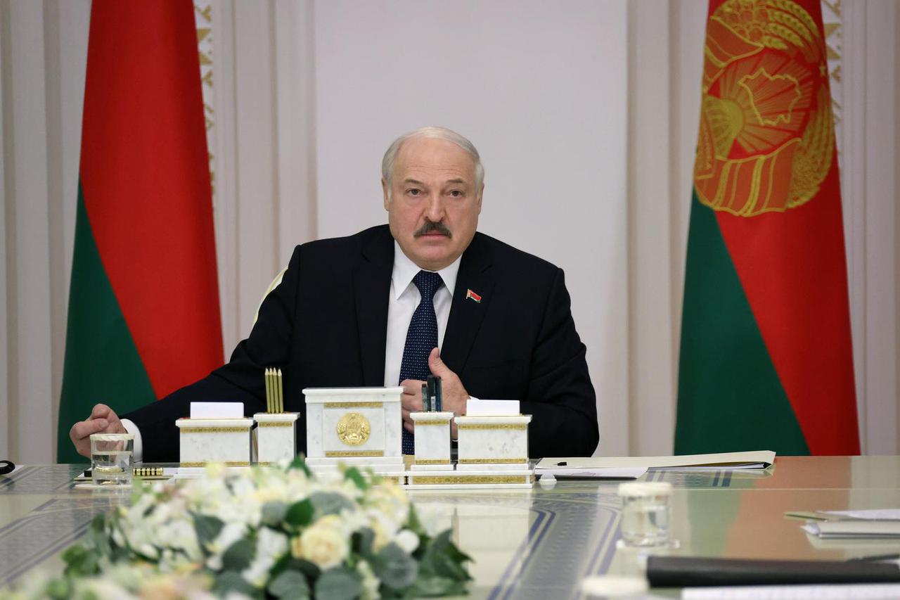 Belarusian President Alexander Lukashenko chairs a meeting in Minsk