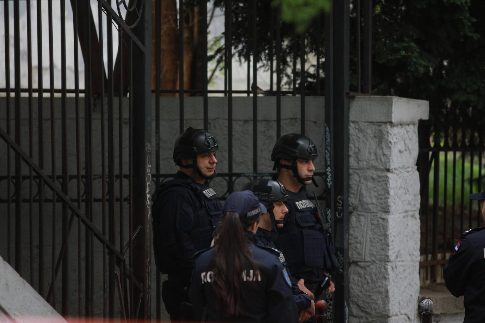 03, May, 2023, Belgrade - A student of the seventh grade of the Elementary School Vladislav Ribnikar is suspected to have fired a pistol at the security guard, the teacher and the students this morning.   

03, maj, 2023, Beograd - Ucenik sedmog razreda Osnovne skole Vladislav Ribnikar kako se sumnja, pucao je jutros iz pistolja na obezbeđenje, nastavnicu i ucenike.    Photo: Milos Tesic/ATAImages/PIXSELL