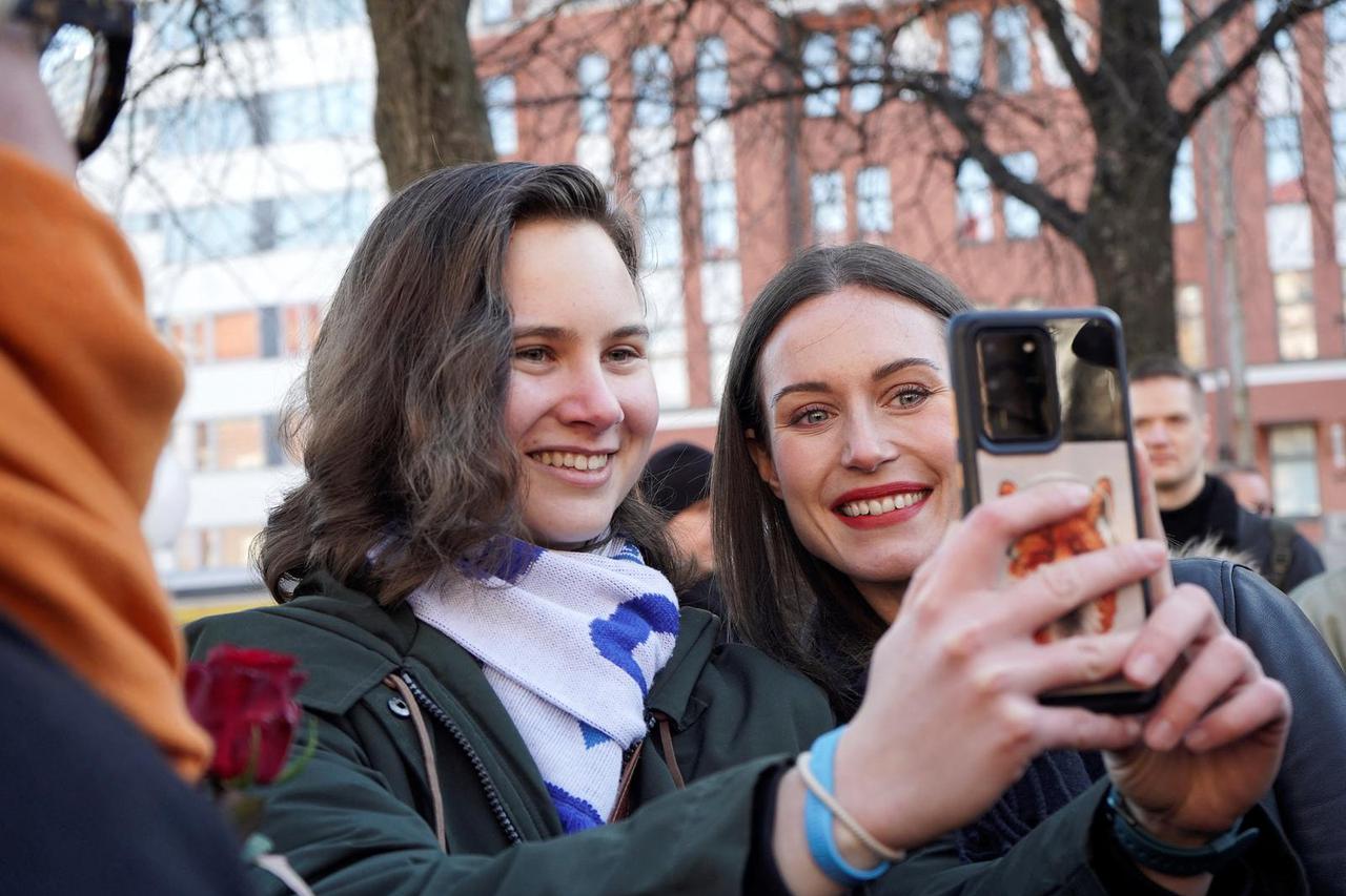 Finland's PM Marin campaigns ahead of upcoming general election, in Helsinki