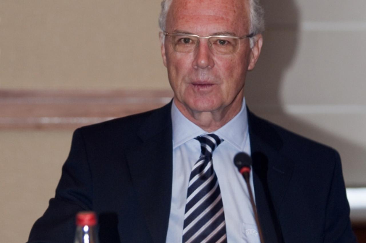 'German football legend Franz Beckenbauer attends the UEFA Congress in Tel Aviv on March 24, 2010. A draw will be held at the Congress on March 25 to determine the qualifying group fixtures for the 20