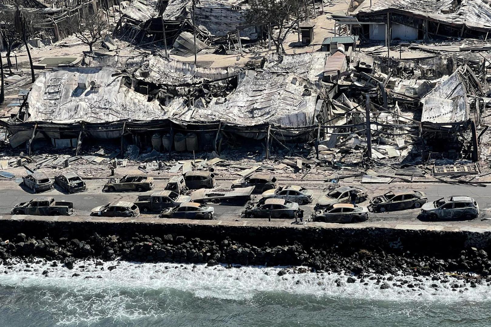 The shells of burned houses and buildings are left after wildfires driven by high winds burned across most of the town in Lahaina, Maui, Hawaii, U.S. August 11, 2023. Hawai'i Department of Land and Natural Resources/Handout via REUTERS  THIS IMAGE HAS BEEN SUPPLIED BY A THIRD PARTY. Photo: HAWAI'I DLNR/REUTERS