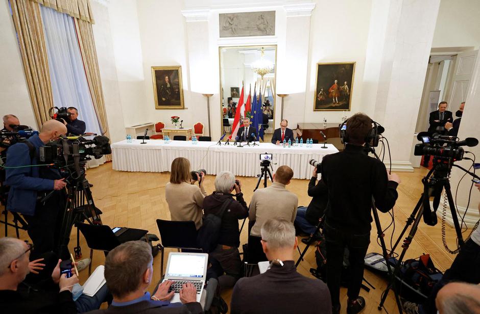 Austrian Chancellor Karl Nehammer holds a news conference in Moscow