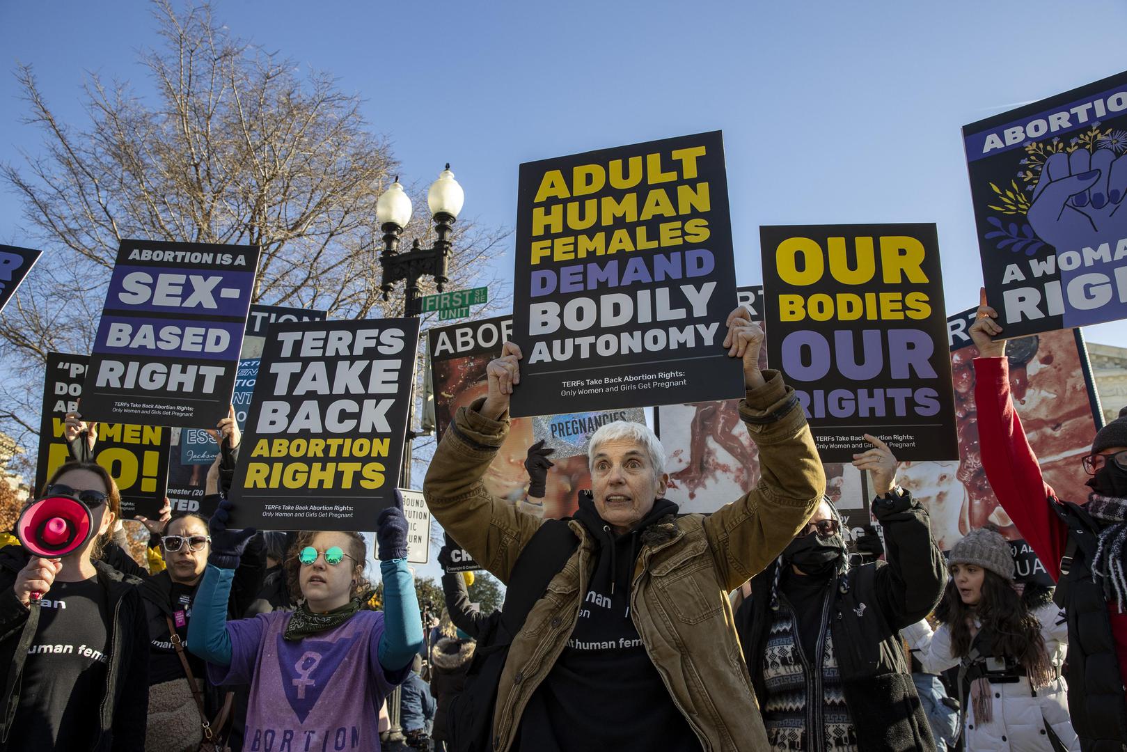 Protesters gather at the Supreme Court in Washington, D.C. on Wednesday, December 1, 2021. The court heard today the case Dobbs v. Jackson Women's Health Organization on the Mississippi law that bans nearly all abortions after 15 weeks. It is expected to be a direct challenge to the 1973 decision to  Roe v. Wade landmark case.    Photo by Tasos Katopodis/UPI . Photo via Newscom