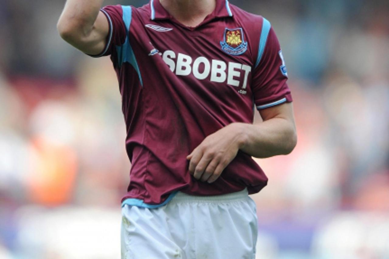 'West Ham united\'s Scott Parker celebrates at the final whistle during the Barclays Premier League match at Upton Park, London. Photo: Press Association/Pixsell'