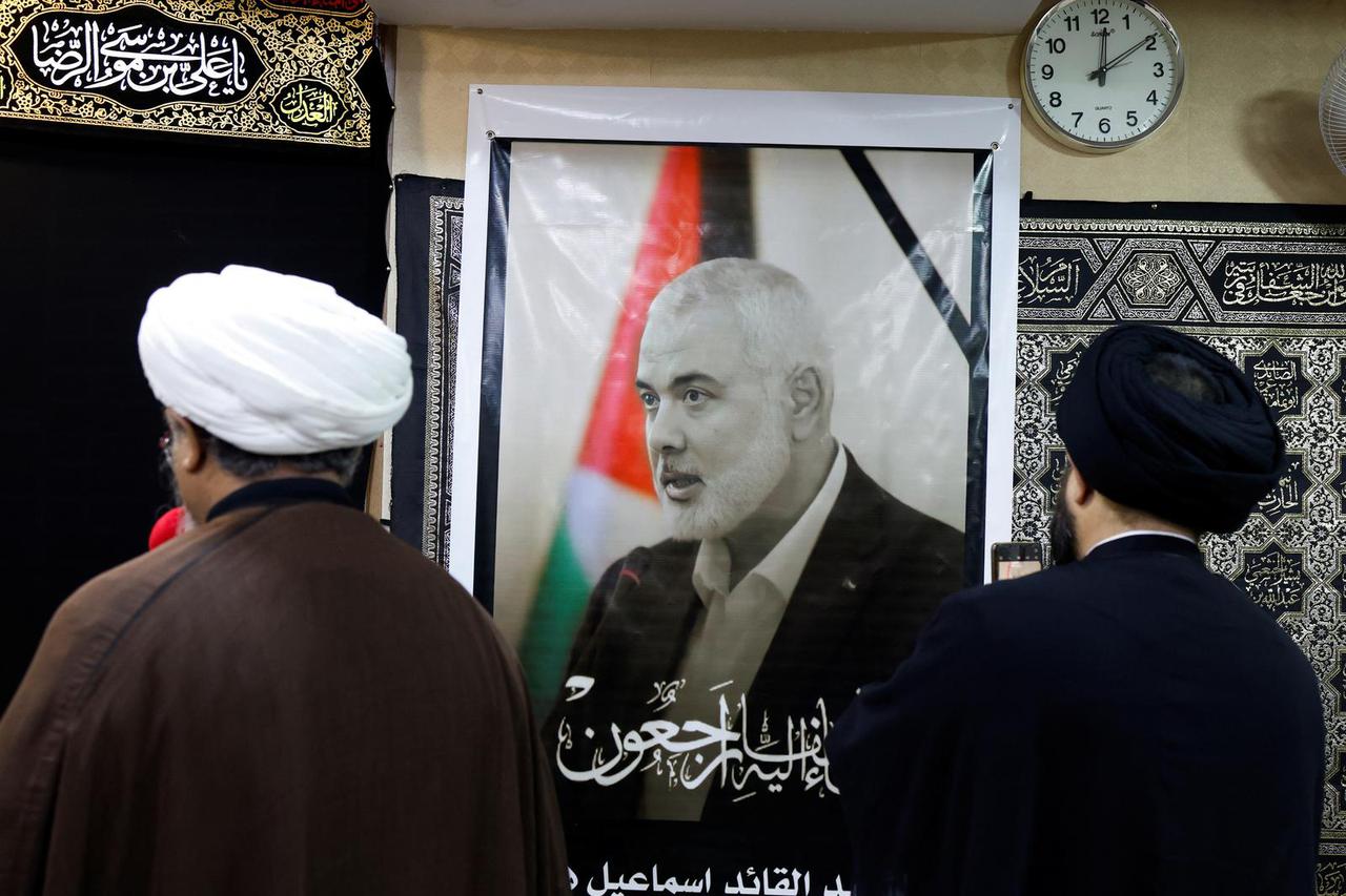 Religious clerics offer their condolences over the killing of Hamas leader Ismail Haniyeh in Iran, at the representative office of Iran's Supreme Leader Ayatollah Ali Khamenei in Najaf