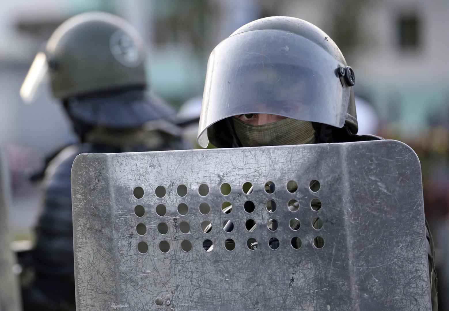 MINSK, BELARUS - AUGUST 11, 2020: Belarusian law enforcement officers guard a street during a protest against the results of the 2020 Belarusian presidential election. Mass protests erupted in major cities across Belarus in the evening of August 9. Natalia Fedosenko/TASS Photo via Newscom Newscom/PIXSELL