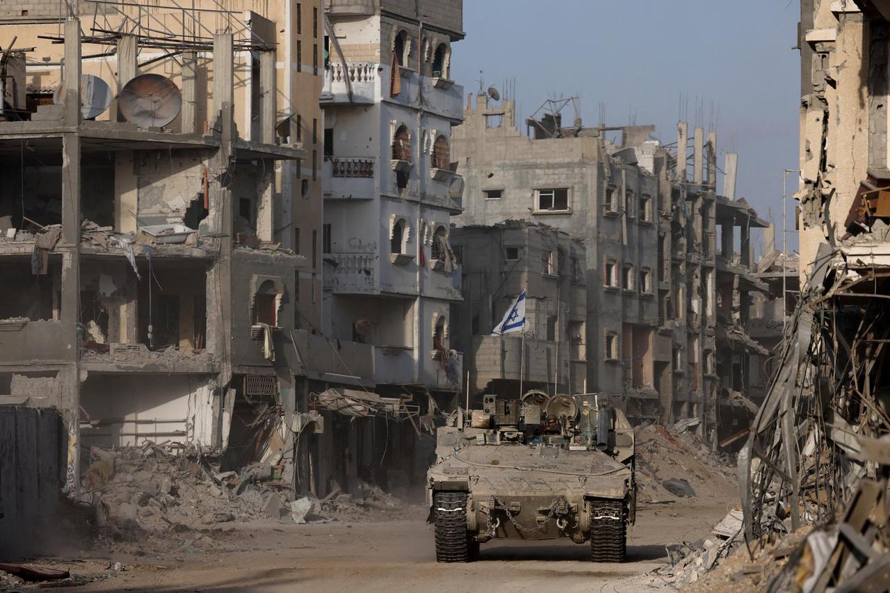 Damaged buildings are pictured in southern Gaza Strip