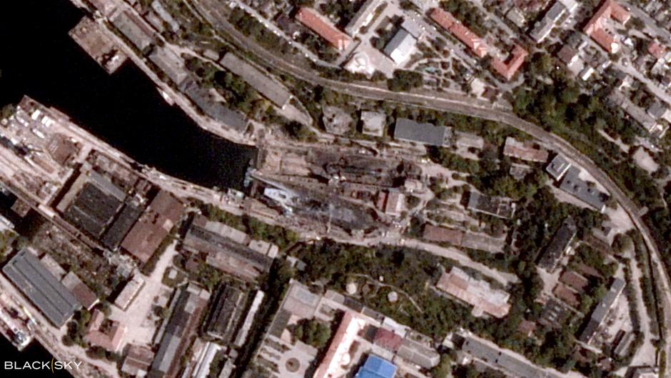 A satellite image shows Sevastopol after a Ukrainian missile attack