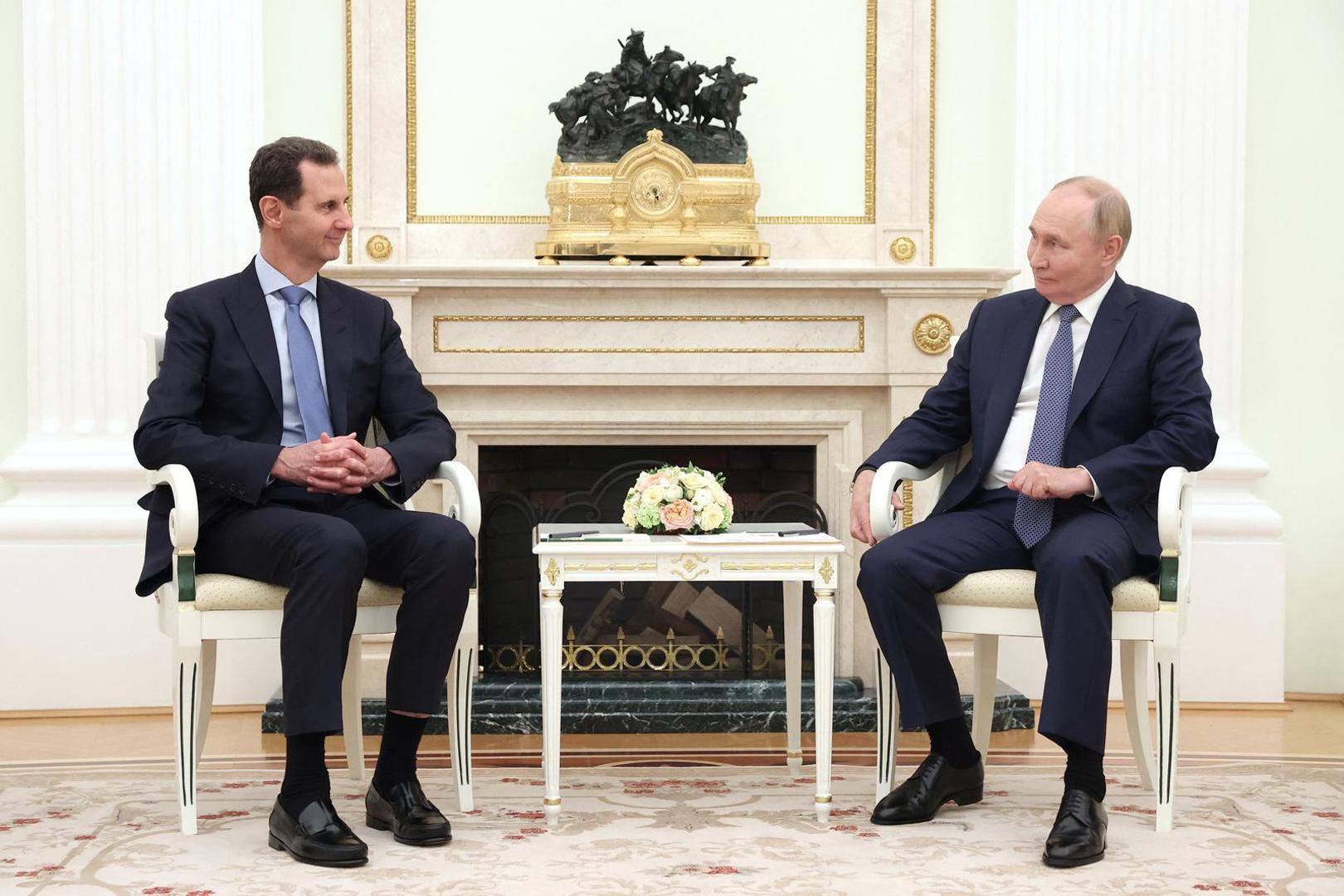 Russian President Vladimir Putin attends a meeting with Syrian President Bashar al-Assad at the Kremlin in Moscow, Russia, July 24, 2024. Sputnik/Valeriy Sharifulin/Pool via REUTERS ATTENTION EDITORS - THIS IMAGE WAS PROVIDED BY A THIRD PARTY. Photo: Valeriy Sharifulin/REUTERS