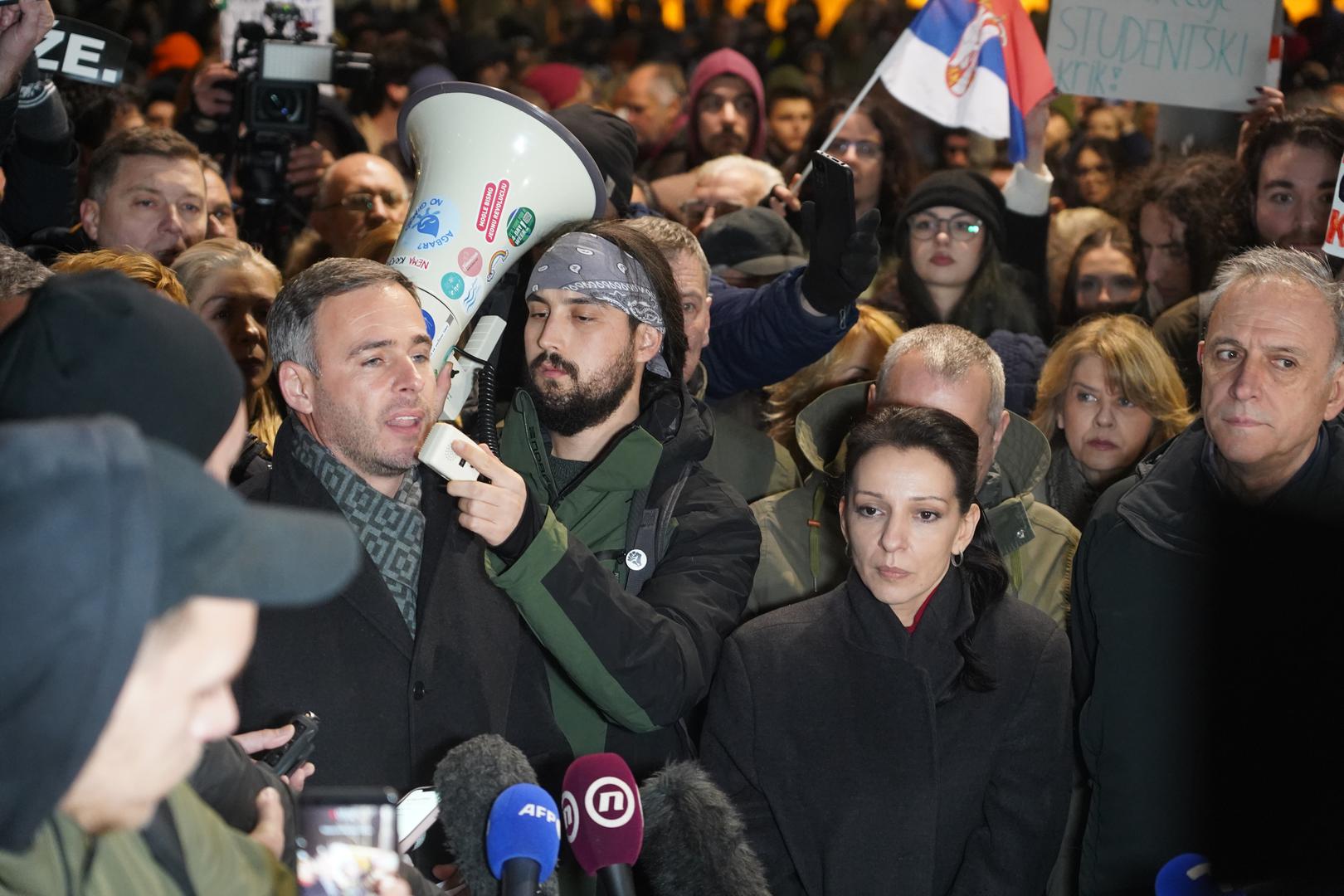 20, December, 2023, Belgrade - In front of the seat of the Republican Electoral Commission, a protest organized by the coalition "Serbia against violence" is in progress due to the "stealing of the citizens' electoral will". Miroslav Aleksic, Marinika Tepic. Photo: Antonio Ahel/ATAImages

20, decembar, 2023, Beograd -  Ispred sedista Republicke izborne komisije u toku je trci protest koji je organizovala koalicija "Srbija protiv nasilja" zbog "kradje izborne volje gradjana". Photo: Antonio Ahel/ATAImages Photo: Antonio Ahel/ata  images/PIXSELL