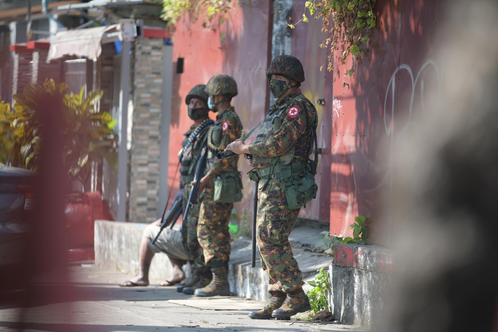 Soldiers search the NLD headquarters after the coup in Yangon Soldiers search the headquarters of the National League for Democracy (NLD) after the coup in Yangon, Myanmar, February 15, 2021. REUTERS/Stringer STRINGER