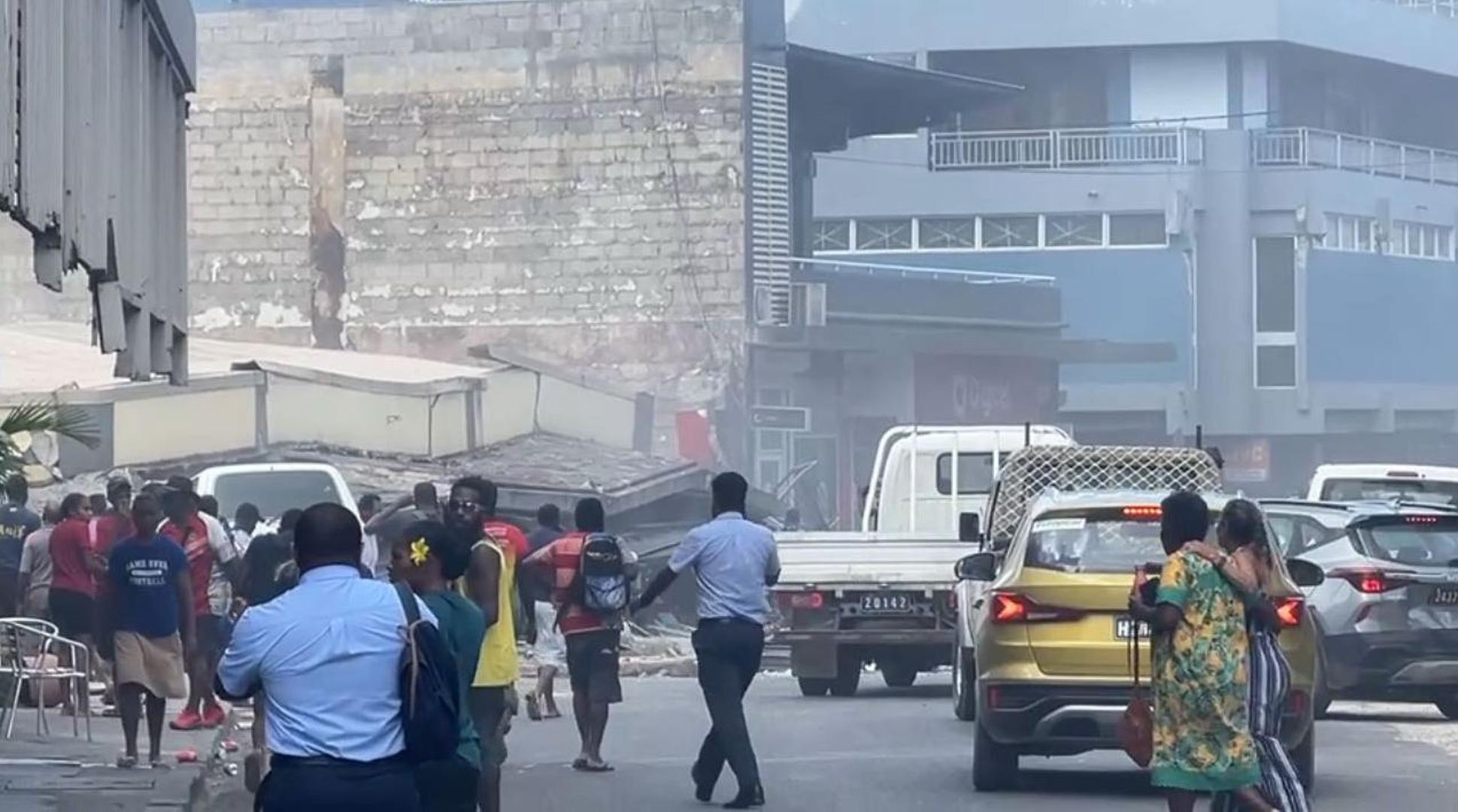 (241217) -- PORT VILA, Dec. 17, 2024 (Xinhua) -- A screenshot from a video shows a street view after an earthquake in Port Vila, Vanuatu, Dec. 17, 2024. At least one person died and a mass casualty triage was set up at a hospital in Port Vila after a 7.3-magnitude earthquake struck Vanuatu Tuesday, the Australian Broadcasting Corporation (ABC) reported. (Xinhua) Photo: Guo Xinhui/XINHUA