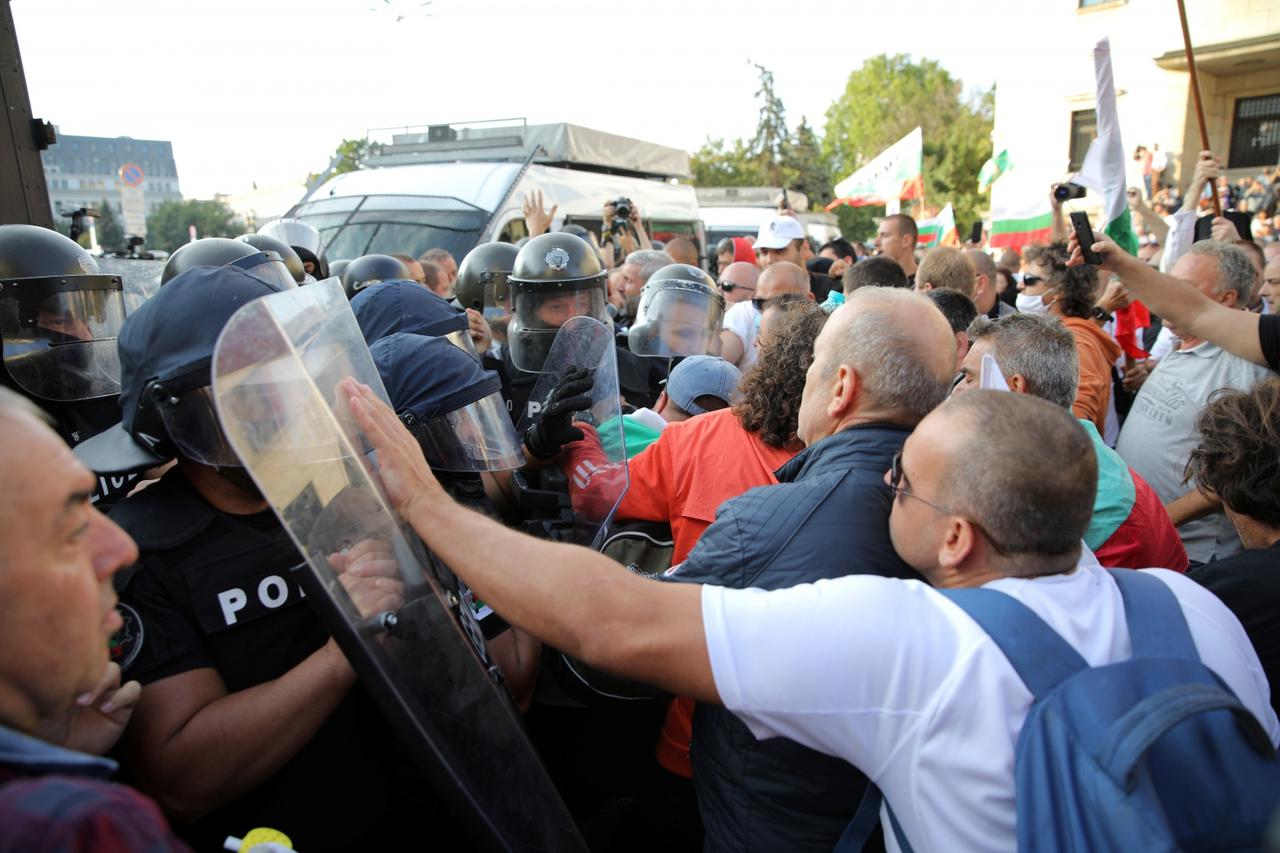 People take part in an anti-government demonstration in Sofia