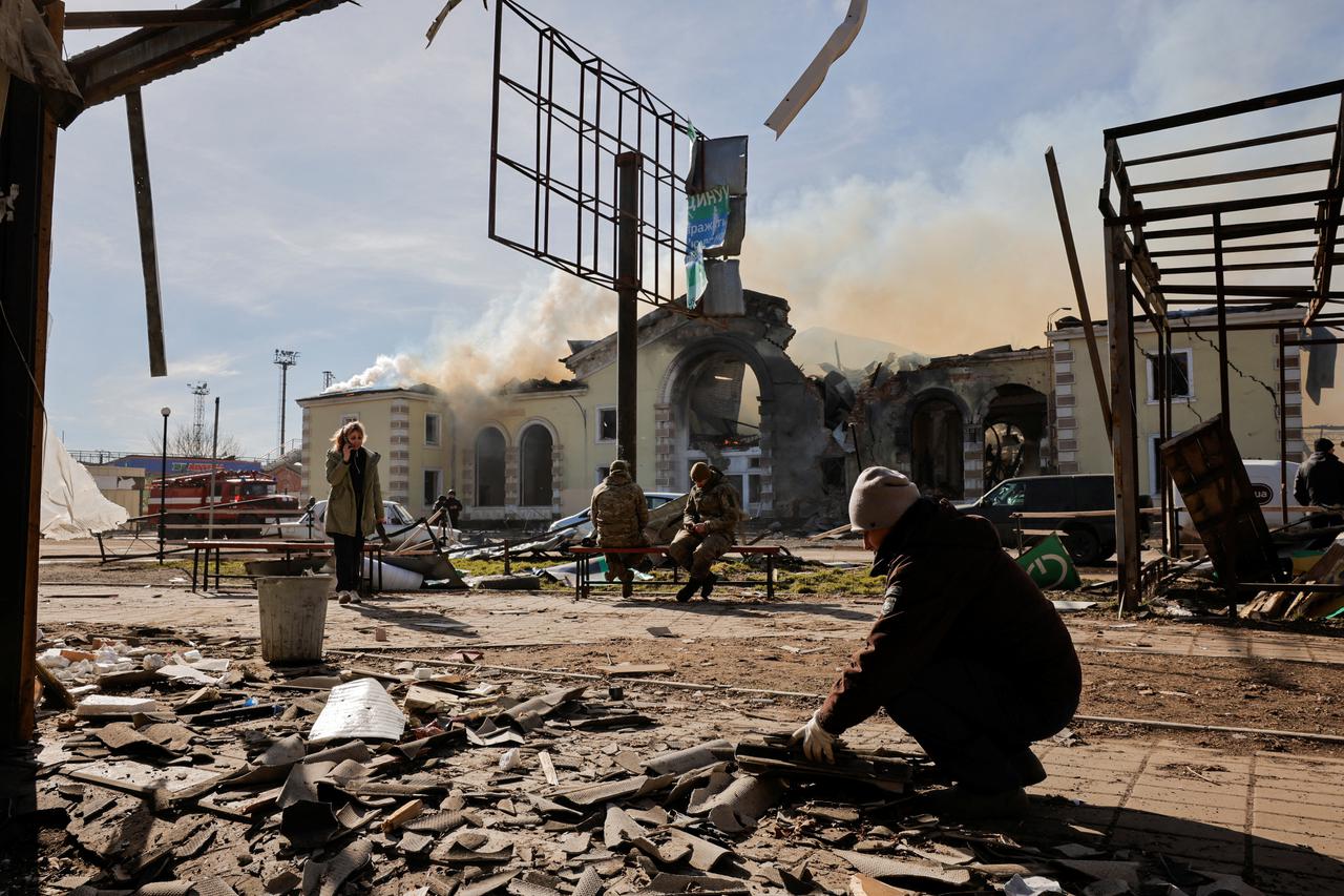 Russian missile strike on a train station, amid Russia's attack on Ukraine, in Kostyantynivka