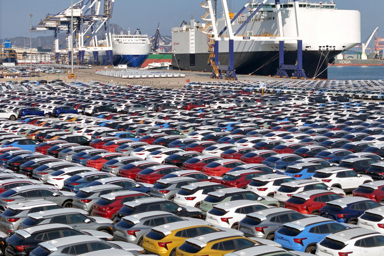 Cars to be exported sit at a terminal in the port of Yantai, Shandong province, China January 10, 2024.