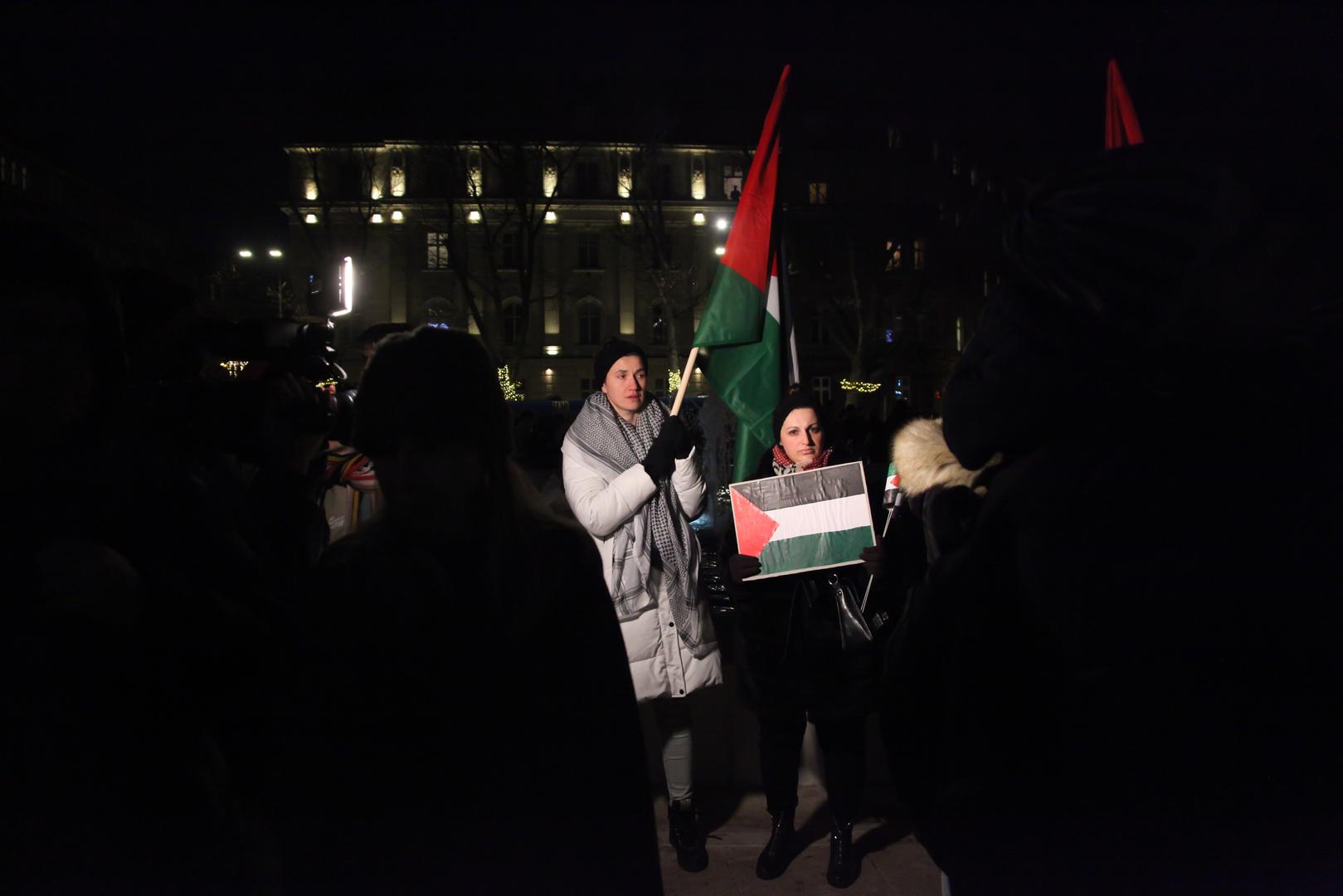 13.1.2024., Trg zrtava fasizma, Zagreb - U sklopu medjunarodnog dana akcije za trajni prekid vatre u Pojasu Gaze, na Trgu zrtava fasizma organiziran je skup pod nazivom “Zivot, sloboda, pravda - mars za Palestinu”. Photo: Luka Batelic/PIXSELL