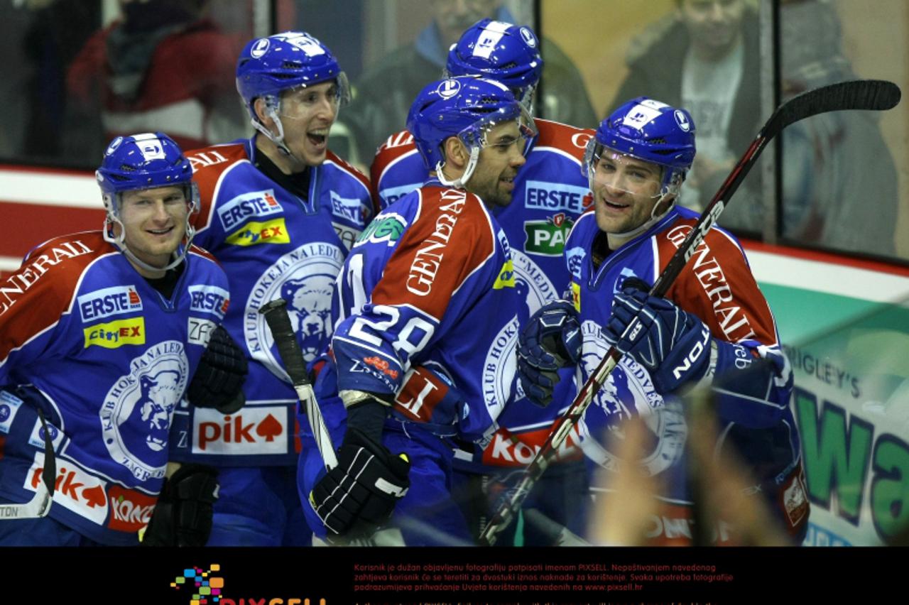 '12.02.2012.,Ledena dvorana Doma sportova, Zagreb - Hokej na ledu. Utakmica KHL Medvescak - EC Red Bull Salzburg. Zanoski Tomislav, Siddall Matt, Letang Alan. Photo: Sanjin Strukic/PIXSELL'