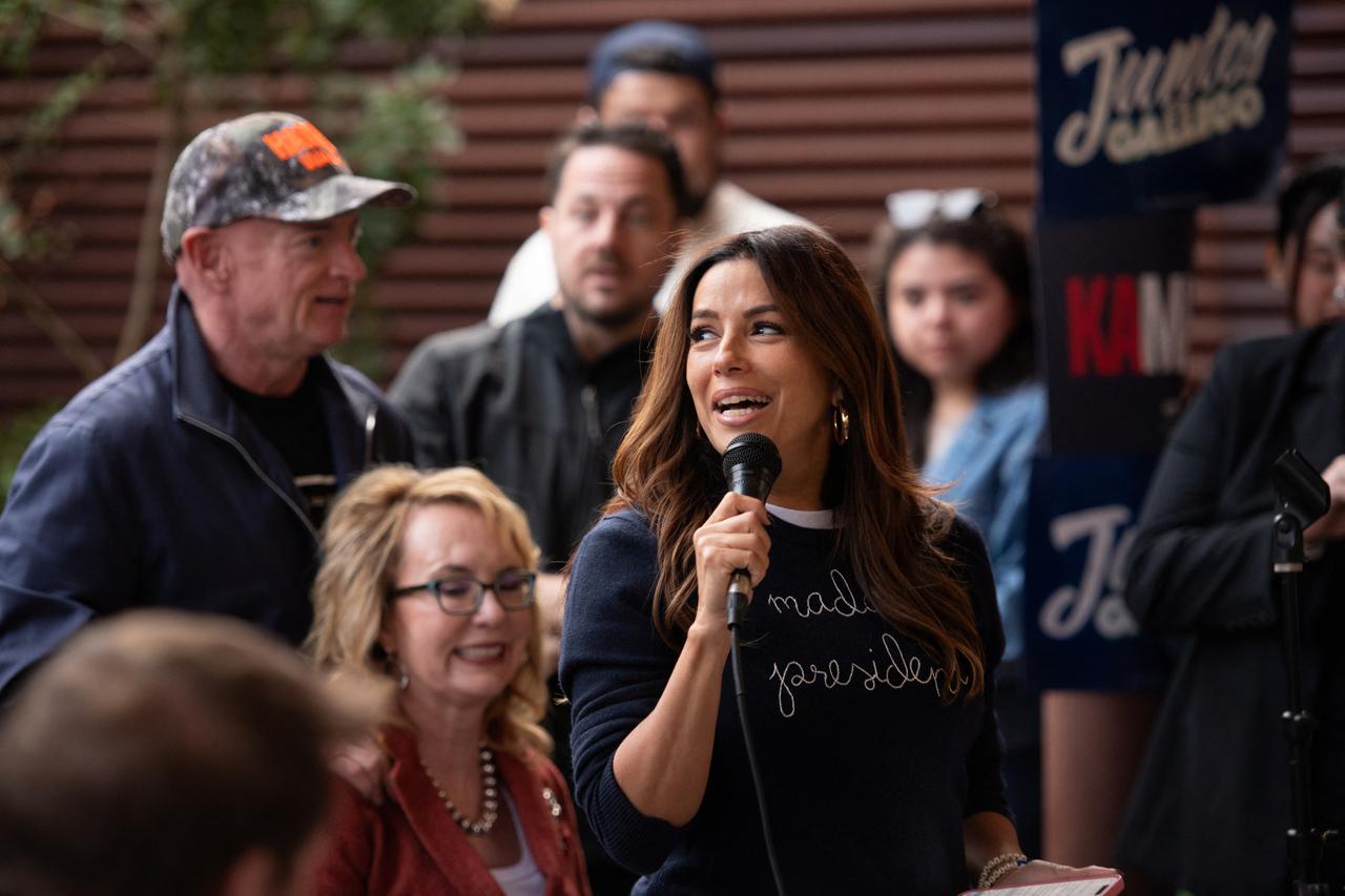 Eva Longoria speaks at the Pachanga to the Polls Block Party in Phoenix