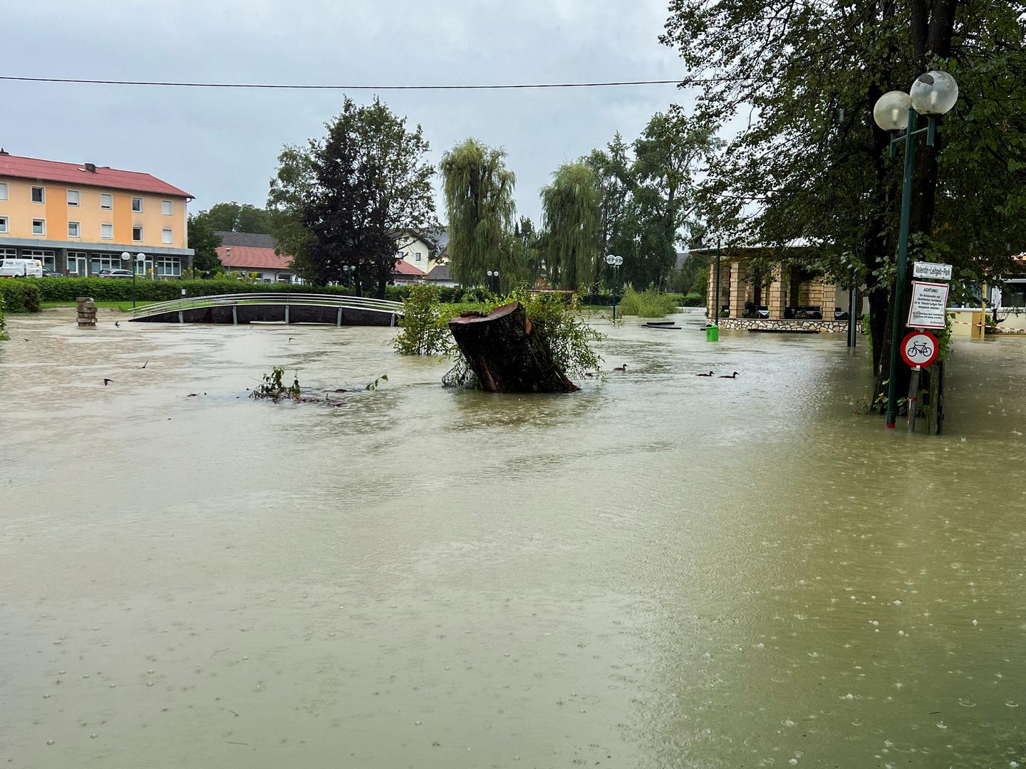 A view of a flooded road following heavy rainfall in Kuehnsdorf, Austria, August 5, 2023. REUTERS/Louisa Off Photo: LOUISA OFF/REUTERS