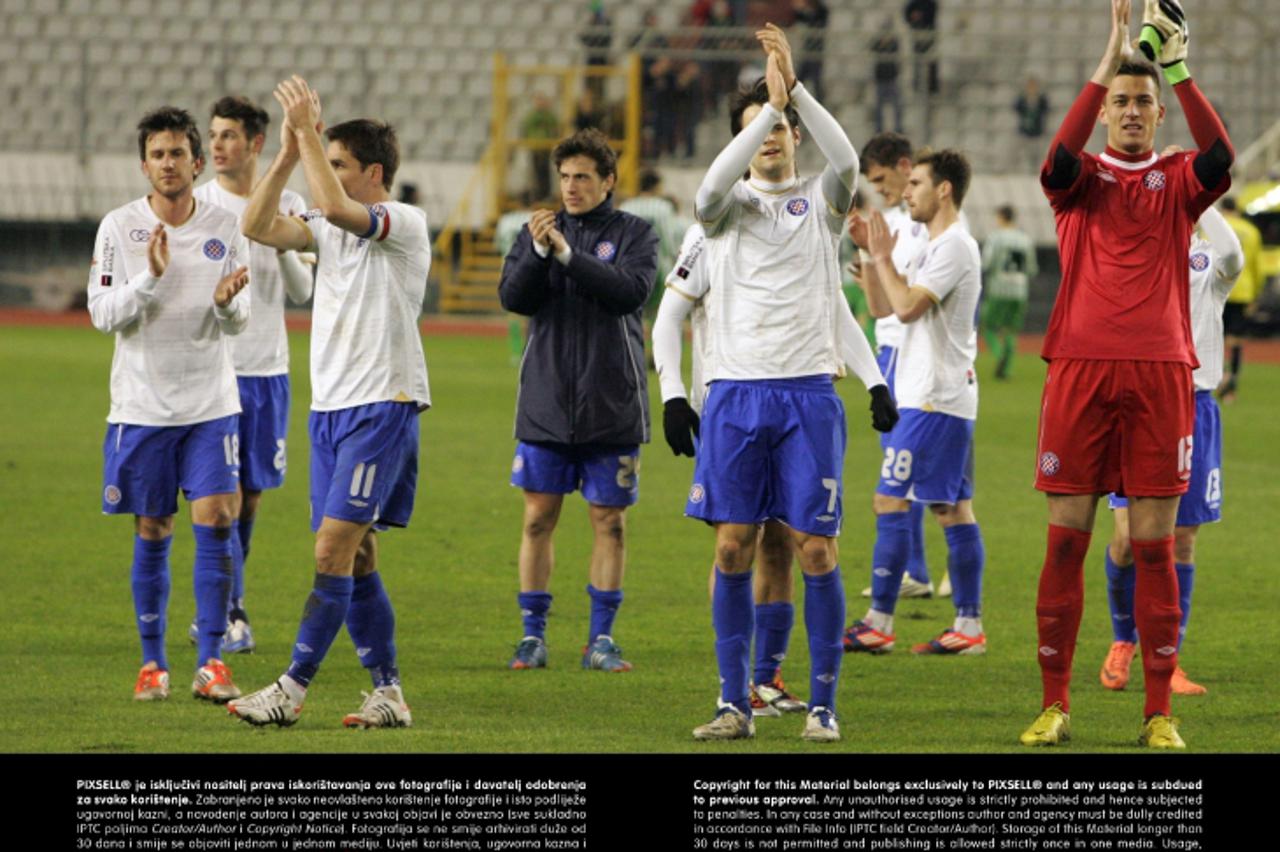 '09.02.2013., Split - Prijateljska nogometna utakmica HNK Hajduka i ljubljanske Olimpije kojom su hajdukovci obiljezili 102. rodjendan kluba. Slavlje Hajduka. Photo: Ivo Cagalj/PIXSELL'