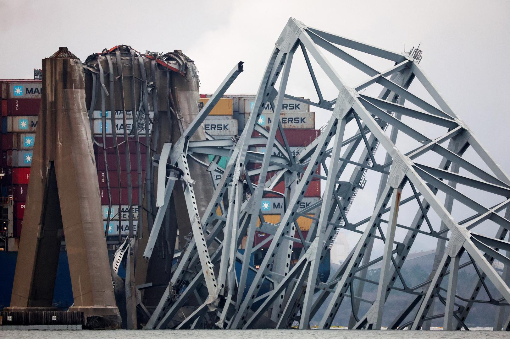 A view of the Dali cargo vessel which crashed into the Francis Scott Key Bridge causing it to collapse in Baltimore, Maryland, U.S., March 27, 2024. REUTERS/Mike Segar Photo: MIKE SEGAR/REUTERS