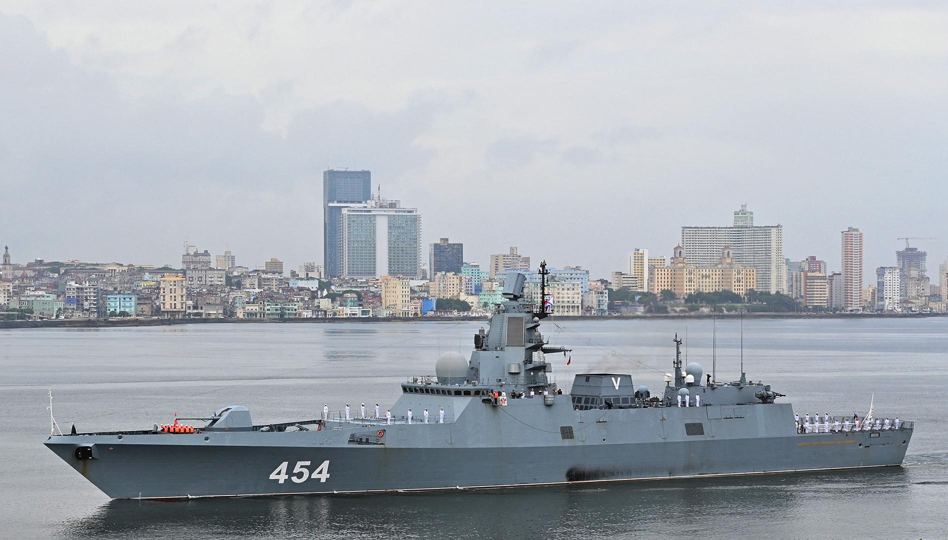 Russian frigate Admiral Gorshkov enters Havana’s bay, Cuba, June 12, 2024. REUTERS/Stringer Photo: Stringer/REUTERS