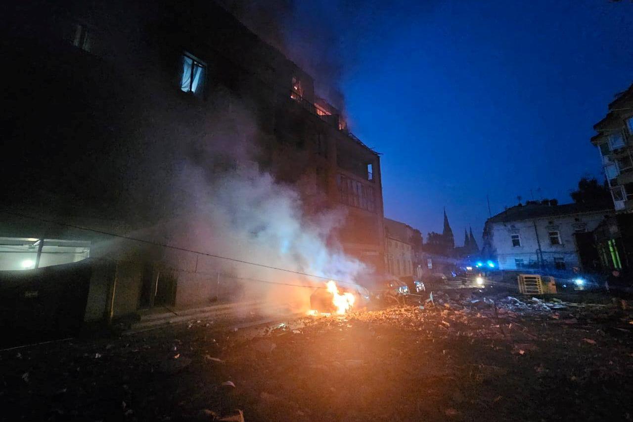 Aftermath of a Russian missile and drone attack in Lviv