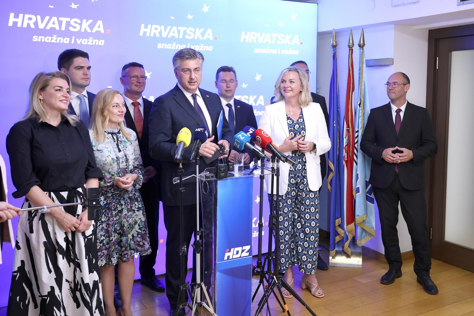 07.06.2024., Zagreb - Predsjednika HDZ-a Andrej Plenkovic odrzao je danas u sjedistu stranke zavrsnu konferenciju za medije uoci europarlamentarnih izbora.  Photo: Patrik Macek/PIXSELL