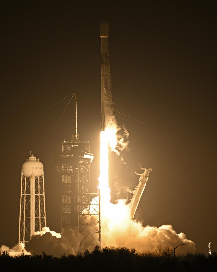 A SpaceX Falcon 9 rocket launches the Intuitive Machines' IM-1 as part of NASA's Commercial Lunar Payload Services Program at 1:05 AM from Launch Complex 39A at the Kennedy Space Center, Florida on Thursday February 15, 2024. The spacecraft is planned to land on the moon's surface with a number of scientific payloads. .Photo by Joe Marino/UPI Photo via Newscom Photo: Joe Marino/NEWSCOM