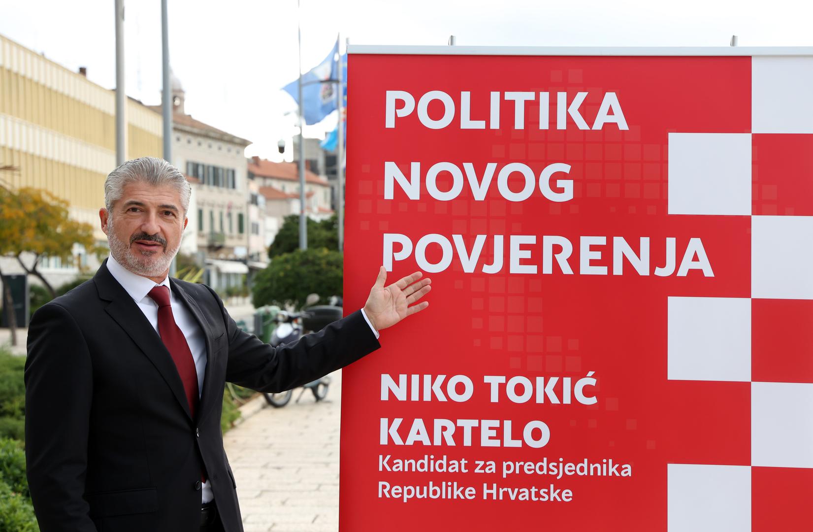 Niko Tokić Kartelo (nezavisni): Njegov slogan "Predsjednik prijatelj" prati program pod nazivom "Politika novog povjerenja".