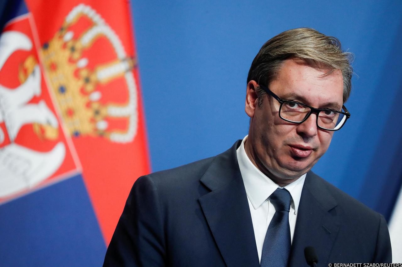 Hungarian PM Orban, Austrian Chancellor Nehammer and Serbian President Vucic attend a news conference in Budapest