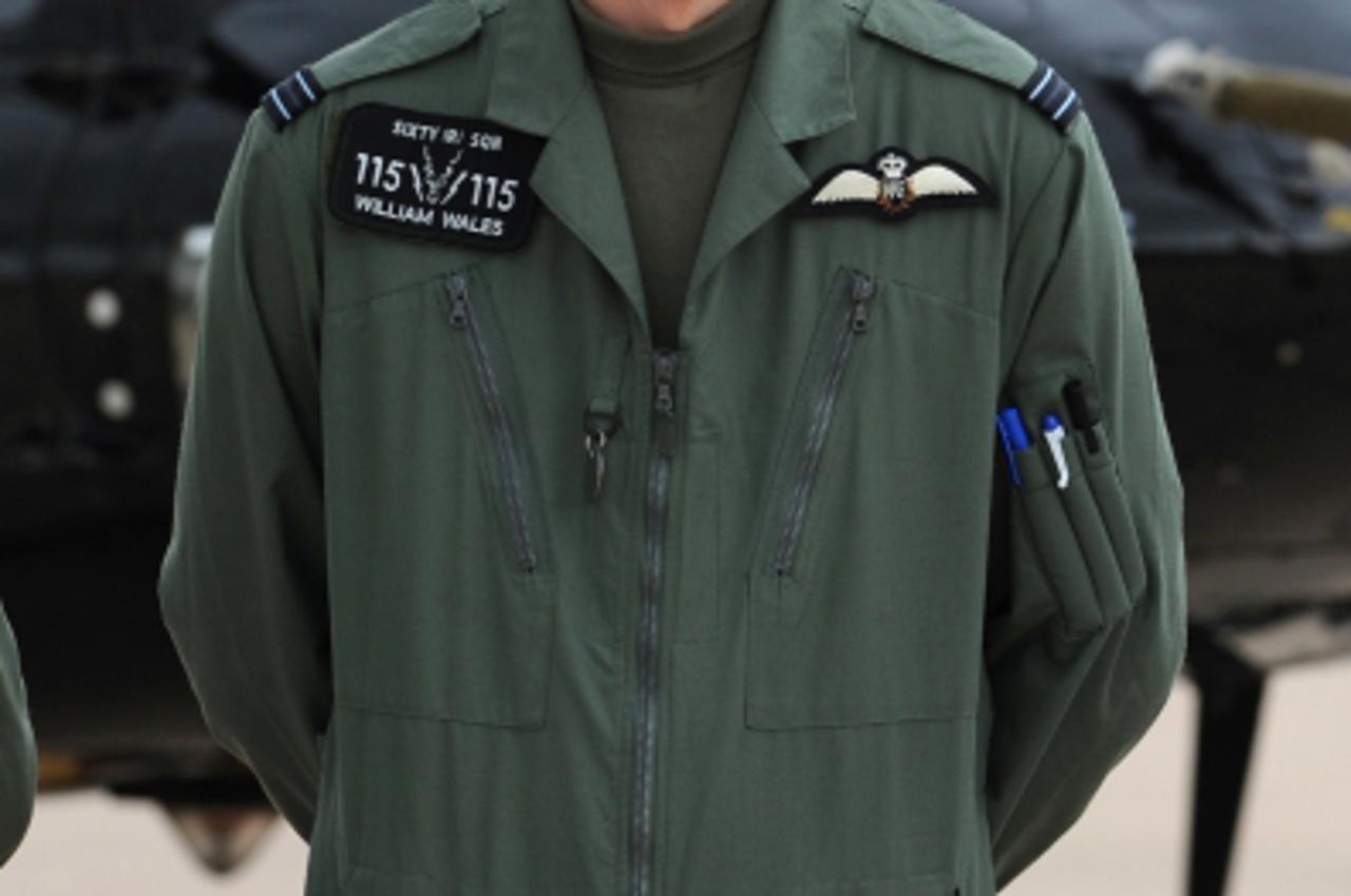 'Prince William during a photocall at their military helicopter training course base at RAF Shawbury, Shrewsbury. Both Princes William and Harry are currently based at the home of the Defence Helicopt